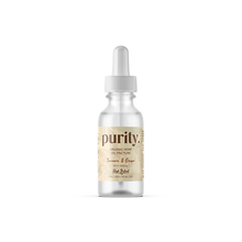 Load image into Gallery viewer, A small clear dropper bottle labeled &quot;Purity&quot; contains organic hemp oil tincture. The label reads &quot;Turmeric &amp; Ginger with Honey, High Potency, FULL SPECTRUM CBD, Cold Pressed CBD.&quot; The 30ml Purity 600mg Full-Spectrum High Potency CBD Olive Oil bottle has a white dropper cap and is set against a white background.
