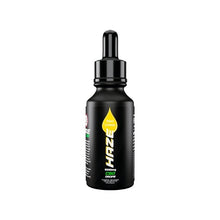 Load image into Gallery viewer, A black dropper bottle labeled &quot;Haze&quot; features a modern design with a yellow drop graphic and accents of white and green. The label highlights &quot;30ml Citrus&quot; and &quot;6000mg CBD Drops,&quot; while the black dropper lid on top signifies high strength CBD oil from the Haze brand.
