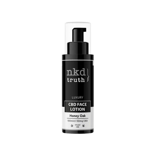 A sleek black and white bottle of NKD 50mg CBD Face Lotion - 100ml, labeled 