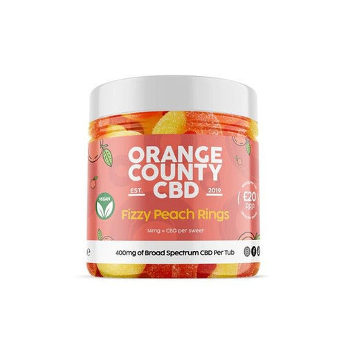 Orange County CBD 1200mg CBD Fizzy Peach Rings - Small Tub - Associated CBD