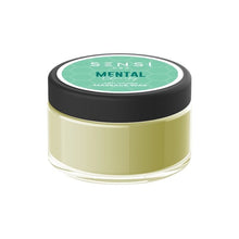 Load image into Gallery viewer, A small, clear jar with a black lid containing a light green-colored substance. The lid features a green label with hexagonal patterns and white text that reads &quot;Sensi CBD,&quot; indicating it is the Sensi CBD 100mg CBD Massage Wax - 100g (2 pack), a natural and vegan-friendly massage product designed to provide soothing relief.
